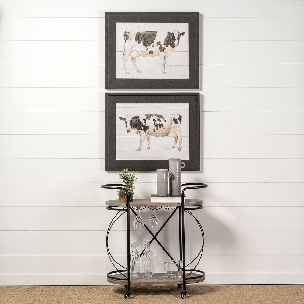 Marlon Black Metal Frame Two Tier Shelves w/Stemware holder Bar Cart