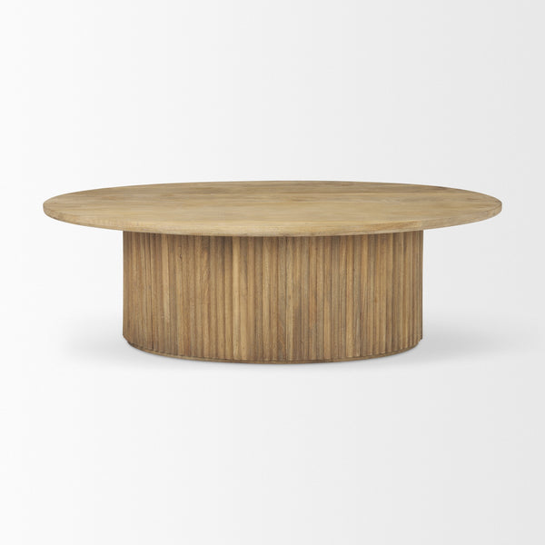Terra 48L x 28W x 15H Light Brown Wood Oval Fluted Coffee Table
