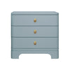 THREE DRAWER ROUNDED EDGE SIDE TABLE WITH BRASS BEETLE KNOB IN LIGHT BLUE MATTE LACQUER