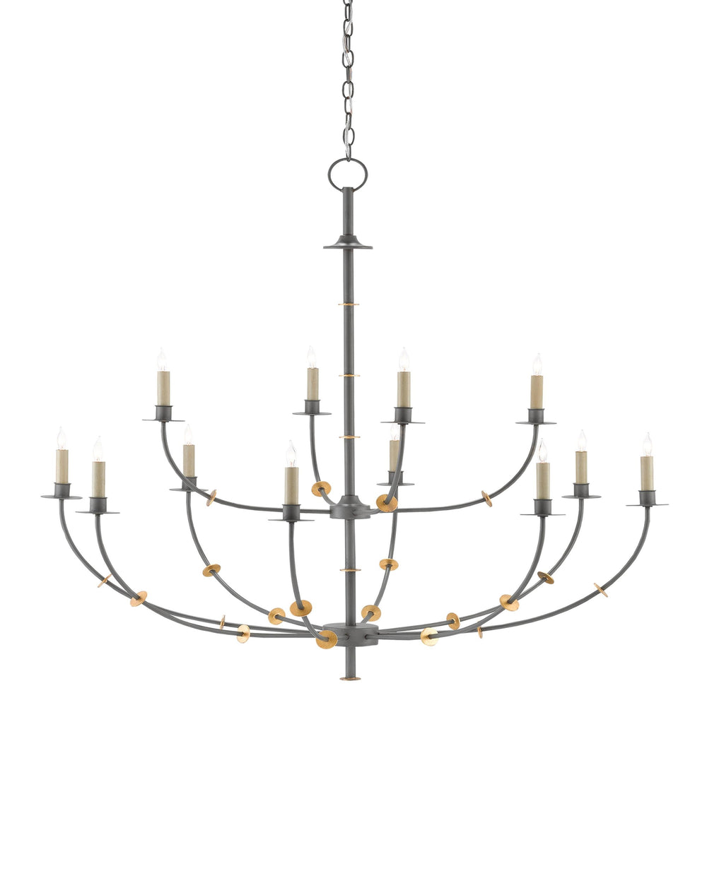 Balladier Chandelier In Hiroshi Gray & Contemporary Gold Leaf