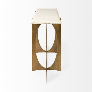 Reinhold IV 59L x 16W White Marble Top Gold Metal Base Console Table