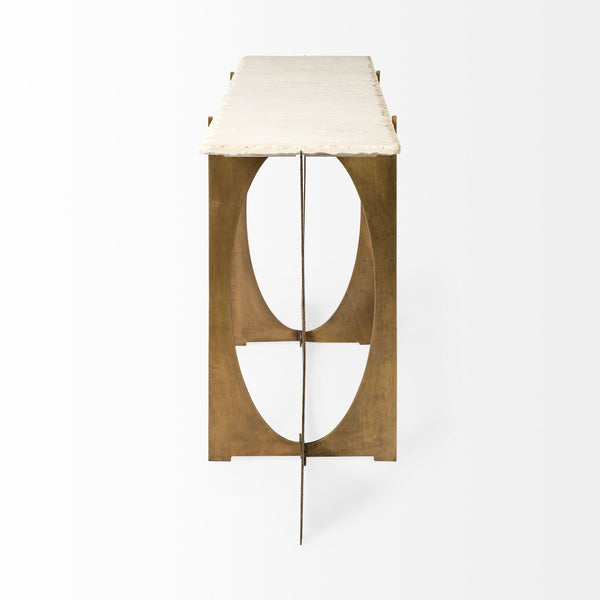 Reinhold IV 59L x 16W White Marble Top Gold Metal Base Console Table