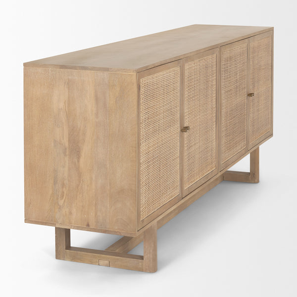 Grier 72.0L x 18.75W x 31.5H Light Brown Solid Wood W/Cane Sideboard