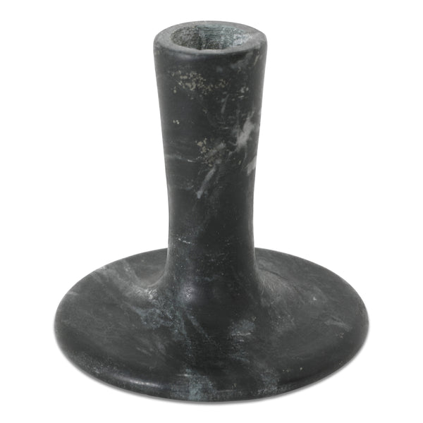 East Short Candle Holder in Black Veined Marble