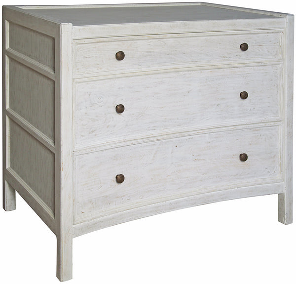 Hampton Mahogany and Veneer Side Table with Brass Pulls in White Wash Finish