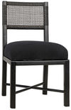 Lobos Sungkai and Mindi Chair with Woven Leather Backrest in Charcoal Black with Black Cotton Upholstery