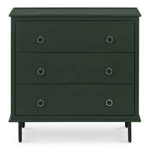Reagan 3-Drawer Nightstand in Deep Green with Metal Handles