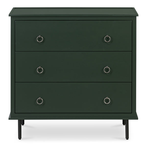 Reagan 3-Drawer Nightstand in Deep Green with Metal Handles