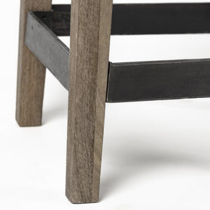 Nell 30" Seat Height Black Metal Seat & Foot Rest With Brown Wood Legs Stool