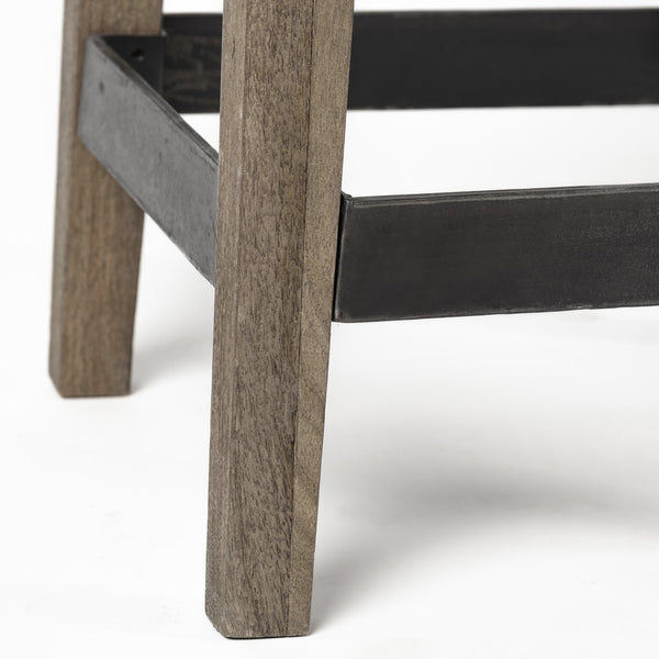 Nell 30" Seat Height Black Metal Seat & Foot Rest With Brown Wood Legs Stool
