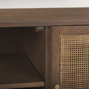Grier 65.0L x 18.75W x 23.0H Medium Brown Solid Wood W/Cane Media Console