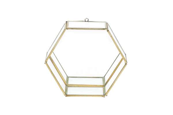 Brass & Glass Hanging Hexagon Small