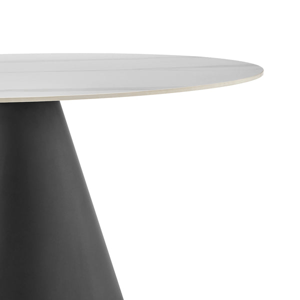Geneva KD Ceramic Top 51" Round Dining Table w/ Gold Trim, Marble/Black  