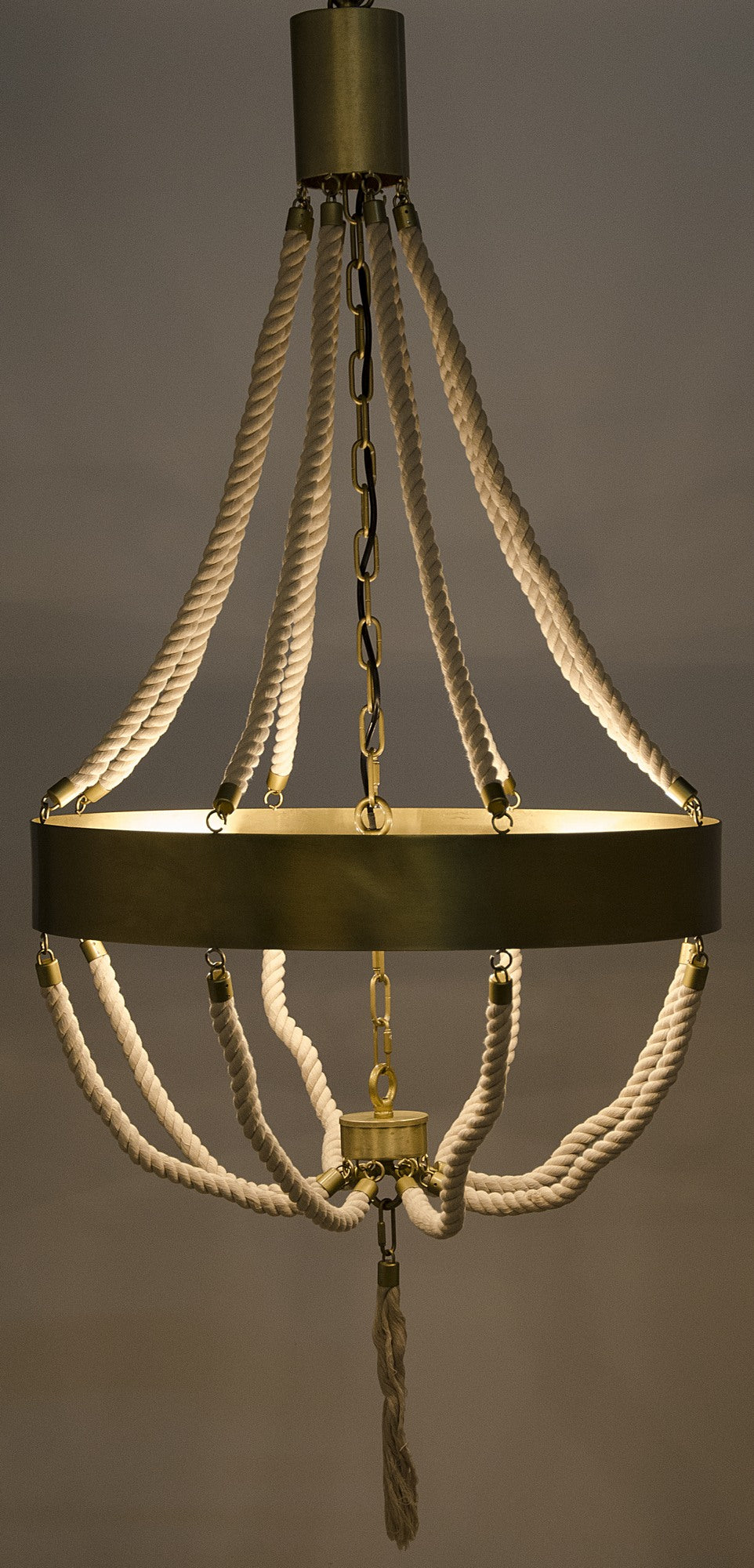 Alec Chandelier, Antique Brass and Rope