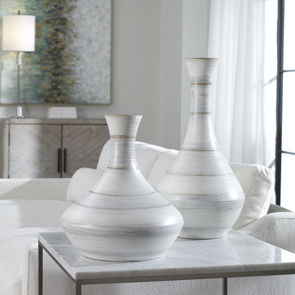 Potter Fluted Striped Vases, S/2