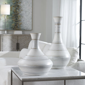 Potter Fluted Striped Vases, S/2