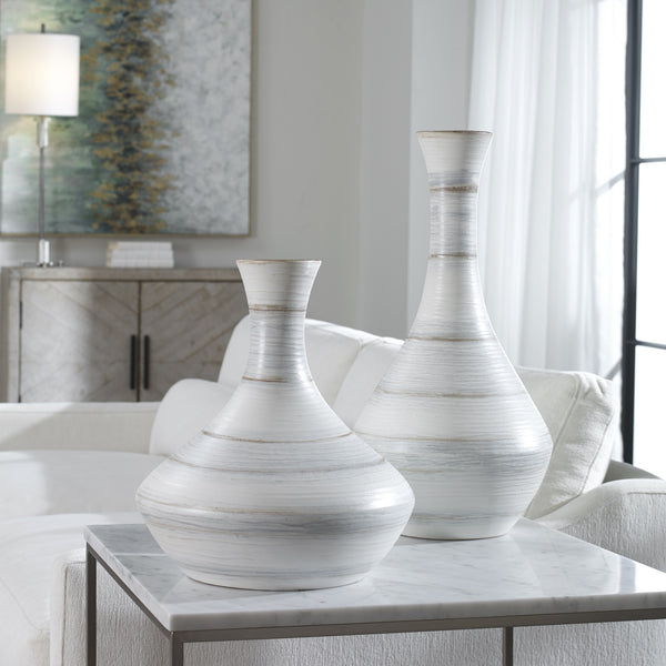 Potter Fluted Striped Vases, S/2