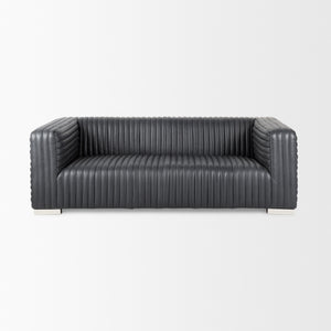 Ricciardo Black Leather Wrapped Three Seater Sofa 82.5L x 38.5W x 26.5H