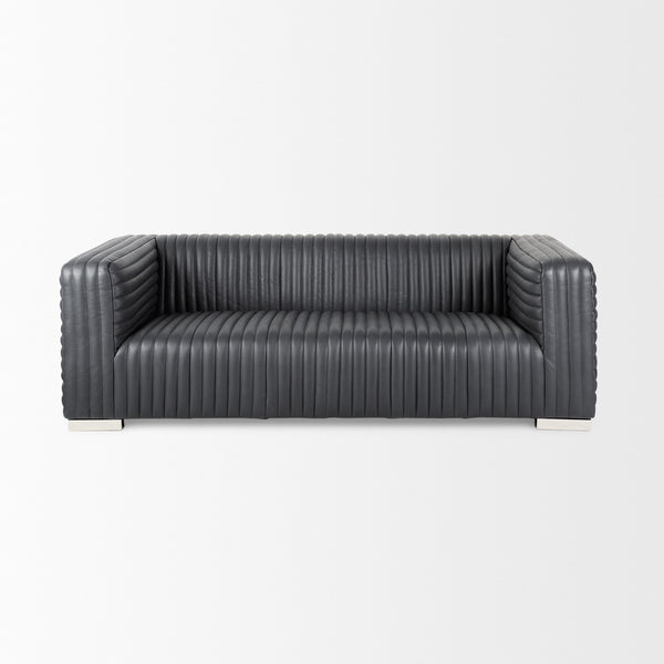 Ricciardo Black Leather Wrapped Three Seater Sofa 82.5L x 38.5W x 26.5H