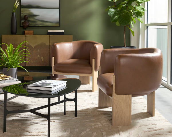 TRINE LOUNGE CHAIR - RUSTIC OAK - VINTAGE CAMEL LEATHER