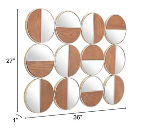 Cycle Round Mirror Gold & Walnut