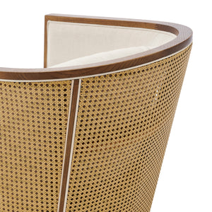 Marilyn Linen Swivel Accent Arm Chair w/ Rattan, Shortbread/Natural