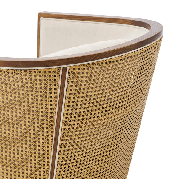 Marilyn Linen Swivel Accent Arm Chair w/ Rattan, Shortbread/Natural