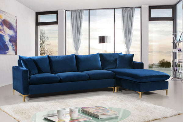 Lucy 2pc. Reversible Sectional In Navy Velvet