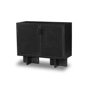 Levon Bar Cabinet In Black Woven Rod Cane