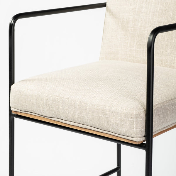 Stamford 40" Total Height Light Beige Upholstered Seat w/ Wood Back, Metal Frame Bar Stool