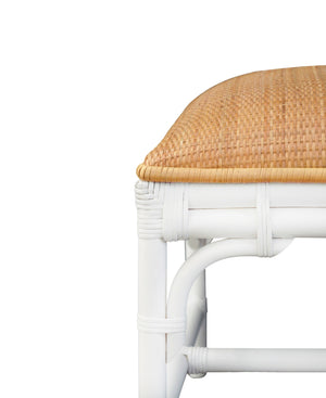 BENCH WITH NATURAL RATTAN CUSHION TOP AND RATTAN BASE IN PAINTED WHITE