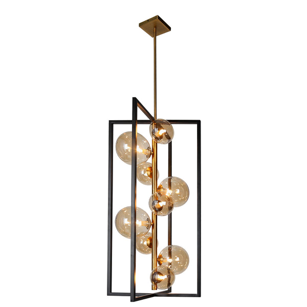 9Lt Pendant, Matte Black & Vintage Bronze