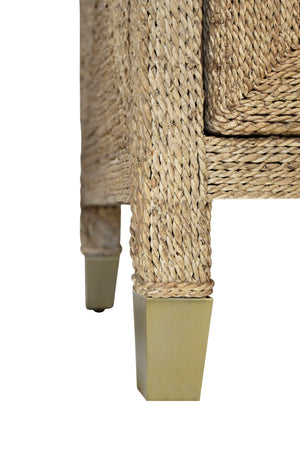 FOUR DOOR BUFFET WITH SATIN BRASS HARDWARE AND FOOT CAPS IN WRAPPED ROPE
