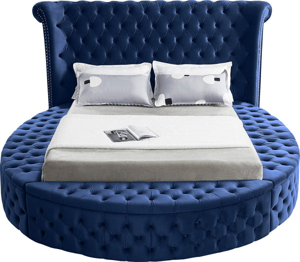 Lorena Queen Bed In Navy Velvet