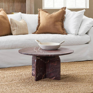 Reilly Marble Round Coffee Table - Merlot Finish