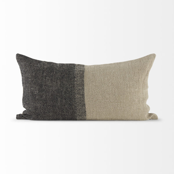 Isolde 14L x 26W Beige and Black Fabric Color Blocked Decorative Pillow Cover