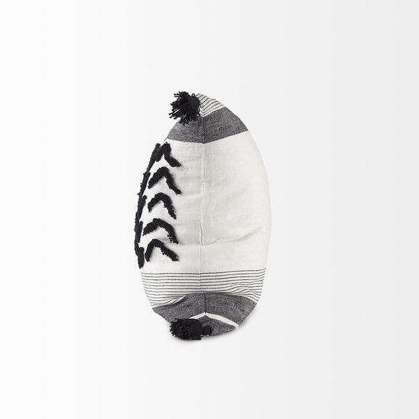 Kimia 20L x 20W White and Black Fabric Herringbone and Fringed Decorative Pillow Cover
