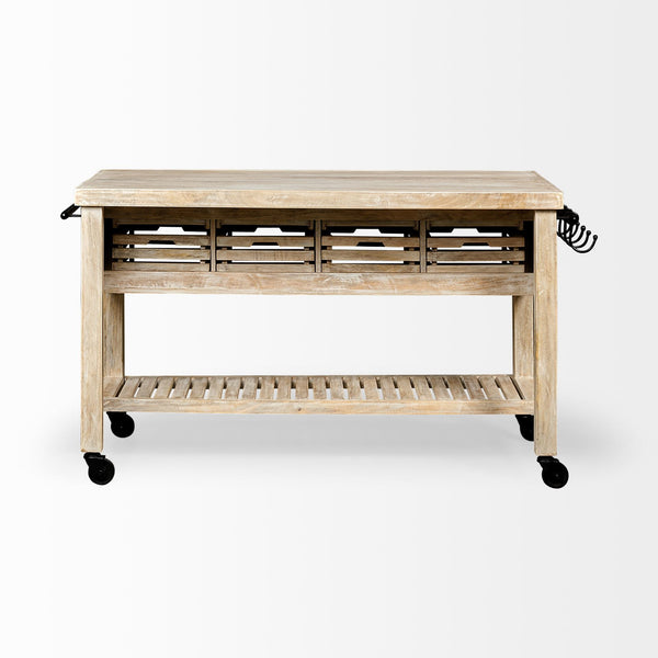 Columbia 62L x 28W x 36H I Light Brown Body w/ Black Iron Knobs Rolling Kitchen Island