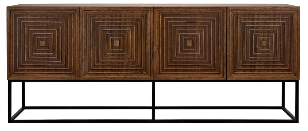 Lanon Dark Walnut Sideboard on Matte Black Industrial Steel Base