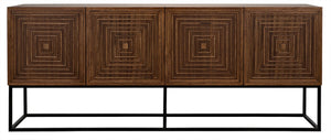 Lanon Dark Walnut Sideboard on Matte Black Industrial Steel Base