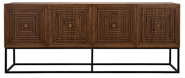 Lanon Dark Walnut Sideboard on Matte Black Industrial Steel Base