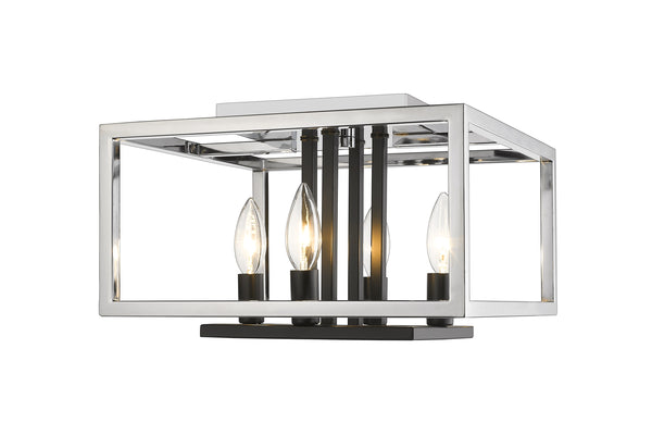 Quadra 4 Light Flush Mount in Chrome + Black Finish
