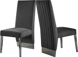 Stanley Dining Chair In Grey Velvet and Chrome