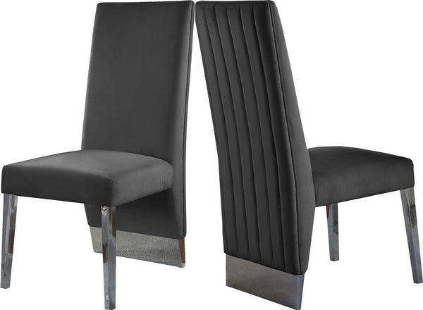 Stanley Dining Chair In Grey Velvet and Chrome