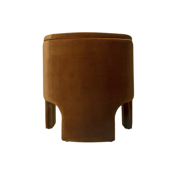 THREE LEG FULLY UPHOLSTERED BARREL CHAIR IN RUST VELVET