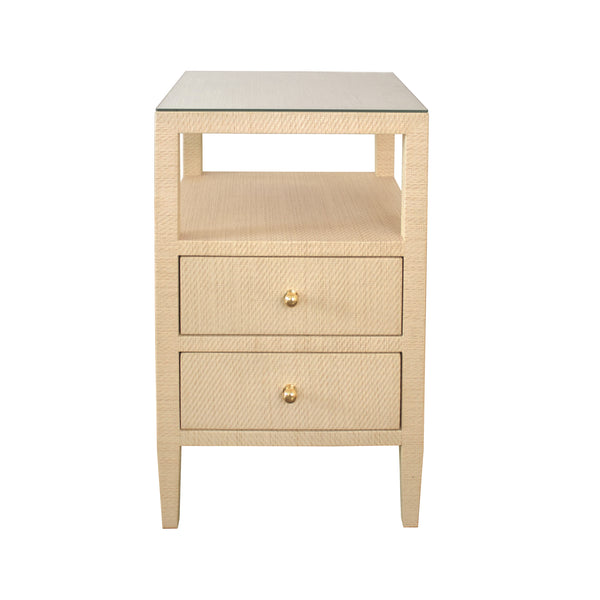 TWO DRAWER SIDE TABLE IN NATURAL GRASSCLOTH