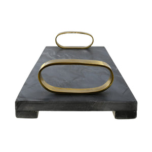 BLACK MARBLE TRAY WITH BRASS OVAL SHAPED HANDLE