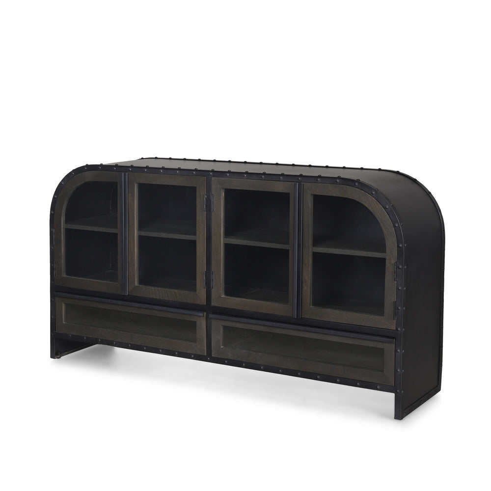 Gehry I 62.3x16.5 Black Metal Frame w/Wood Accent 4 Cabinet Door Two Drawer Sideboard