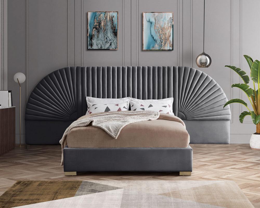 Diana Queen Bed In Grey Velvet