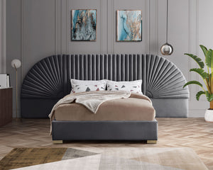 Diana Queen Bed In Grey Velvet